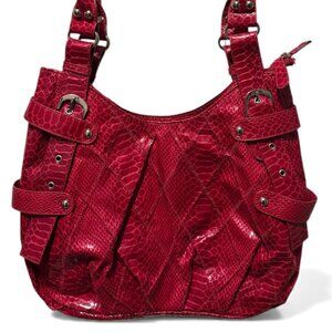 Red faux-snake shoulder bag